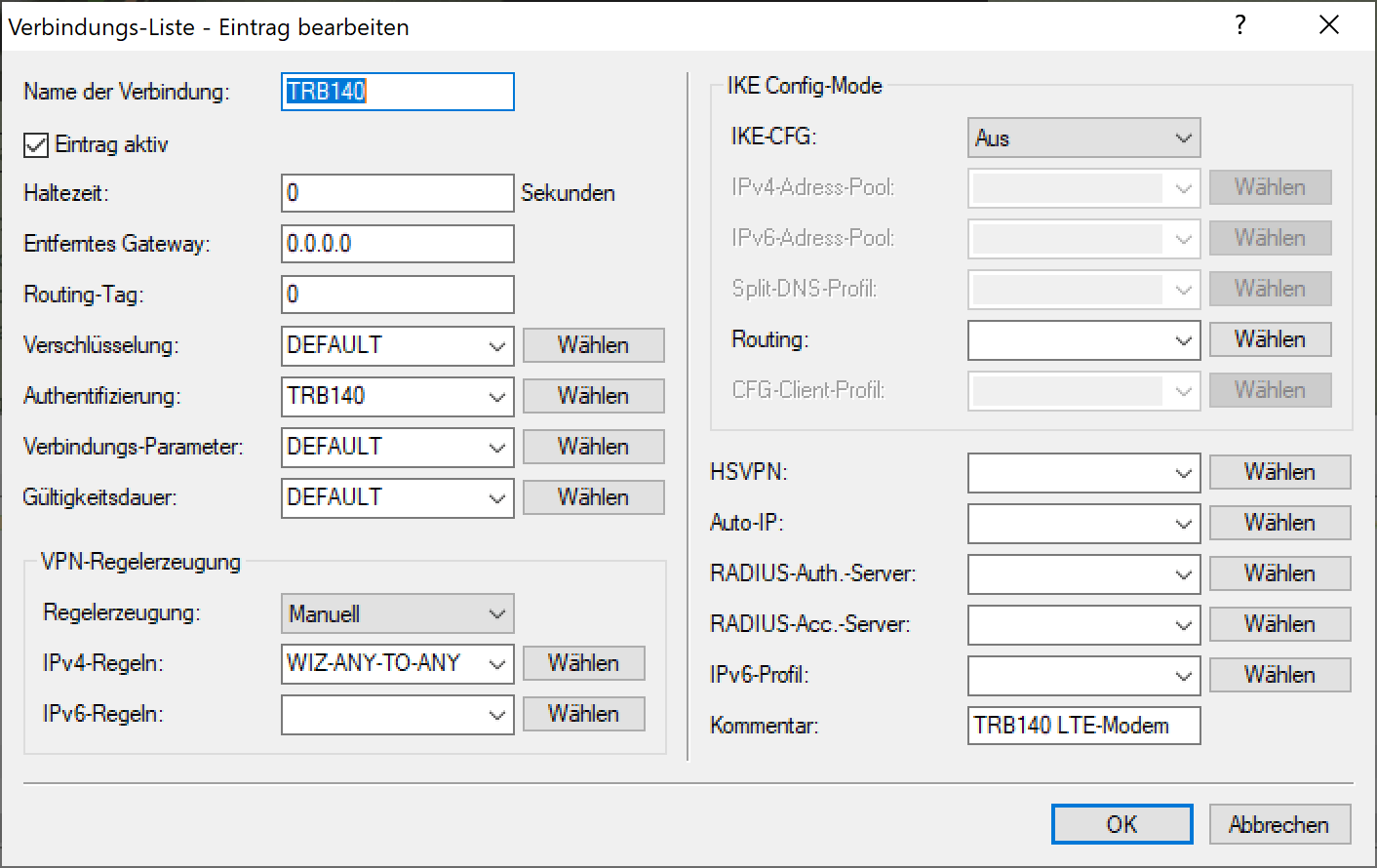 LANCOM IKEv2 Verbindungs-Liste